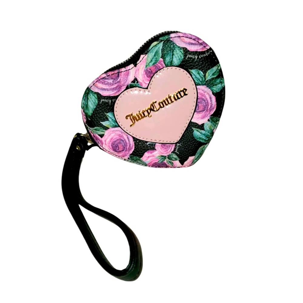 Juicy Couture Black Pink Coin Wristlet Heart Floral